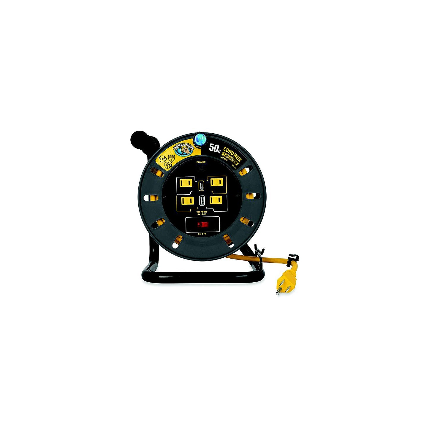 Camco 55291 Power Grip™ Extension Cord Reel With USB Charging Ports, 50'