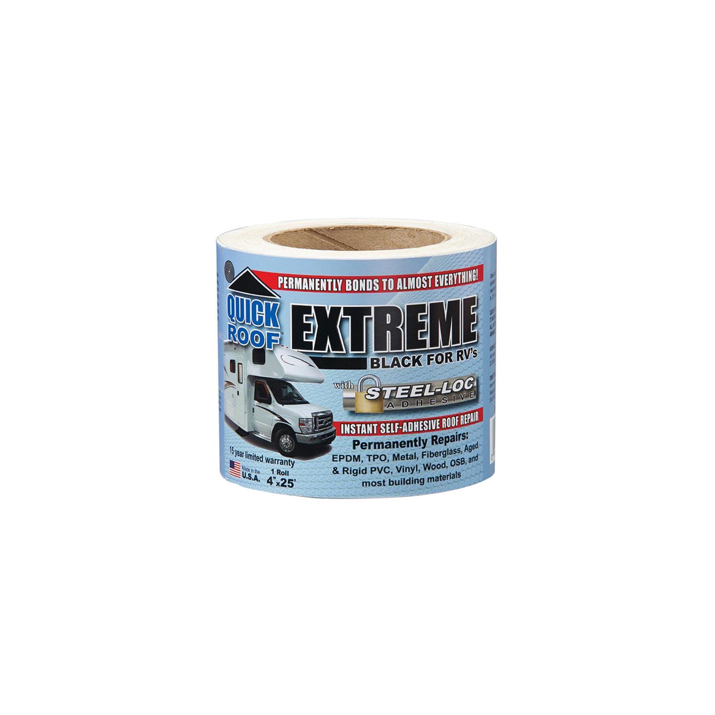 Quick Roof™ BUBE425 Extreme w/Steel-Loc, 4" x 25', Black