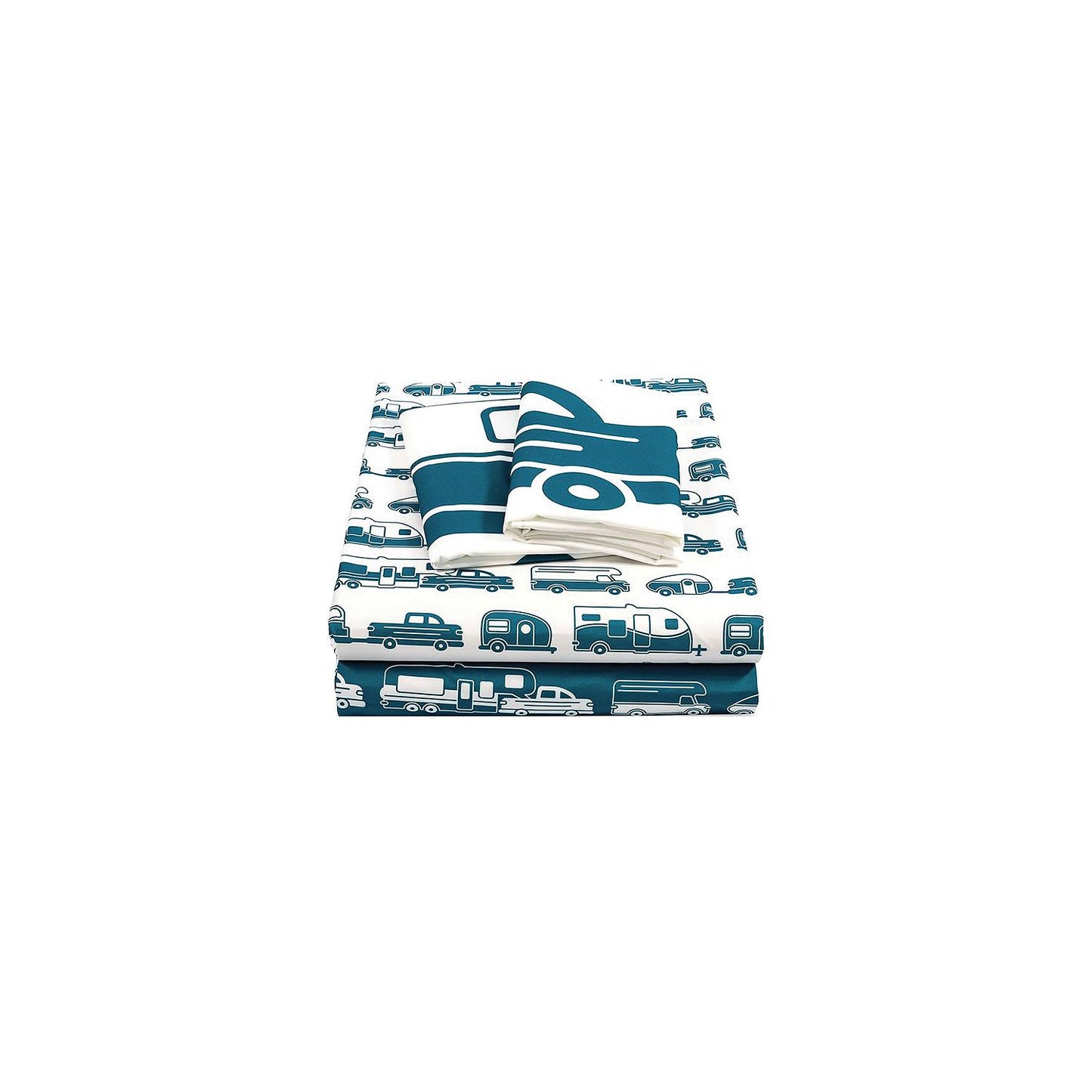 Camco 53298 Bed Sheets, Short Queen, Blue/white RV print