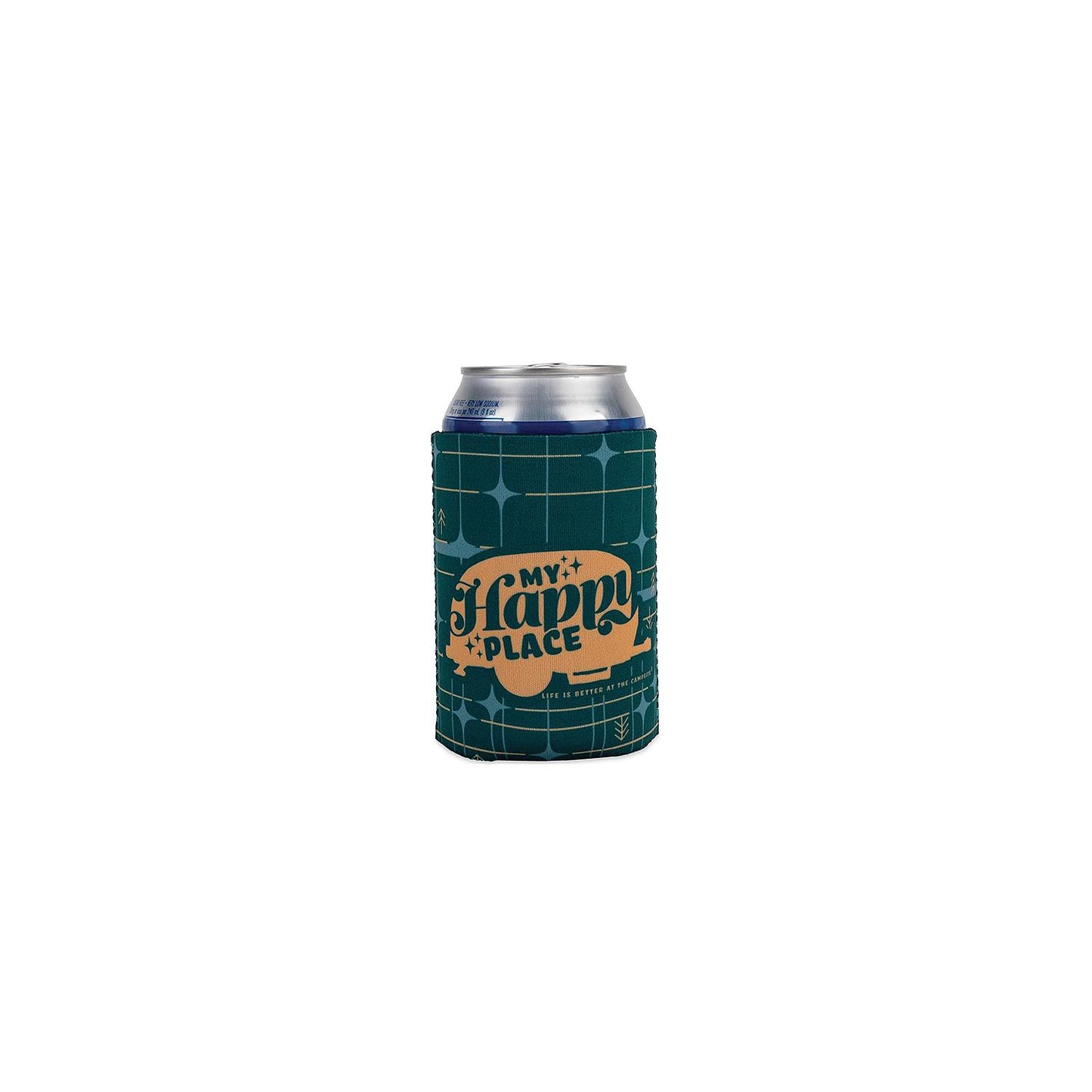 Camco 53480 Life Is Better At The Campsite Can Holder, Green Grid, Happy Place