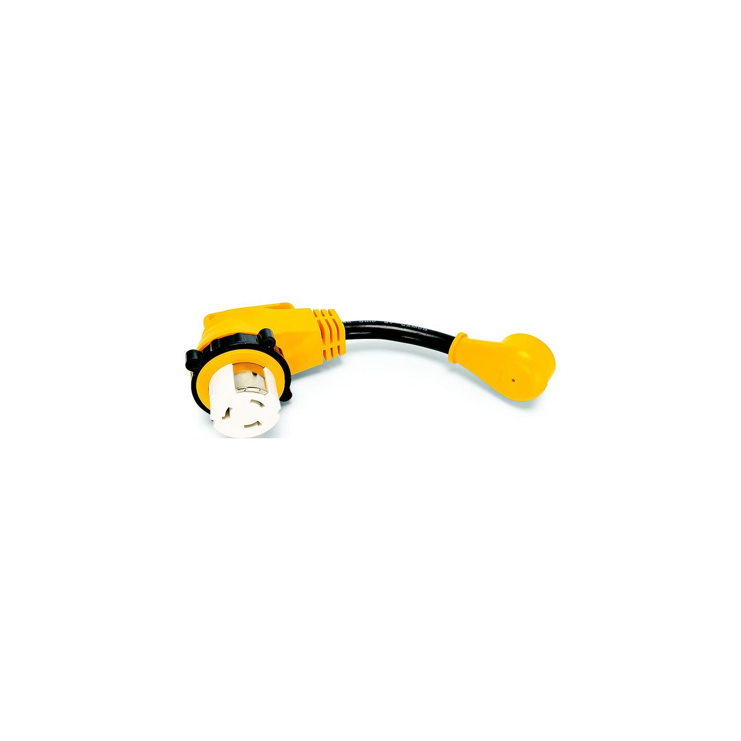 Camco 55638 90° Powergrip Locking Dogbone Adapter, 15A to 50A