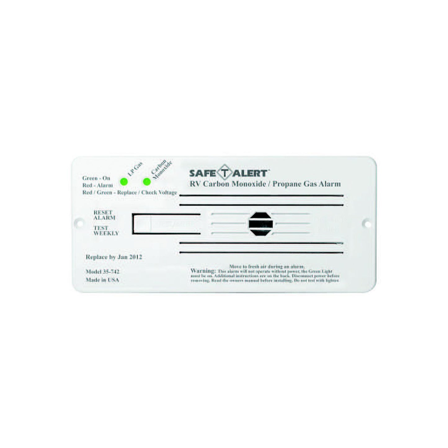 MTI Industries 35742WT 12V 35 Series Safe-T-Alert Flush Mount RV Dual Carbon Monoxide/Propane Alarm, White