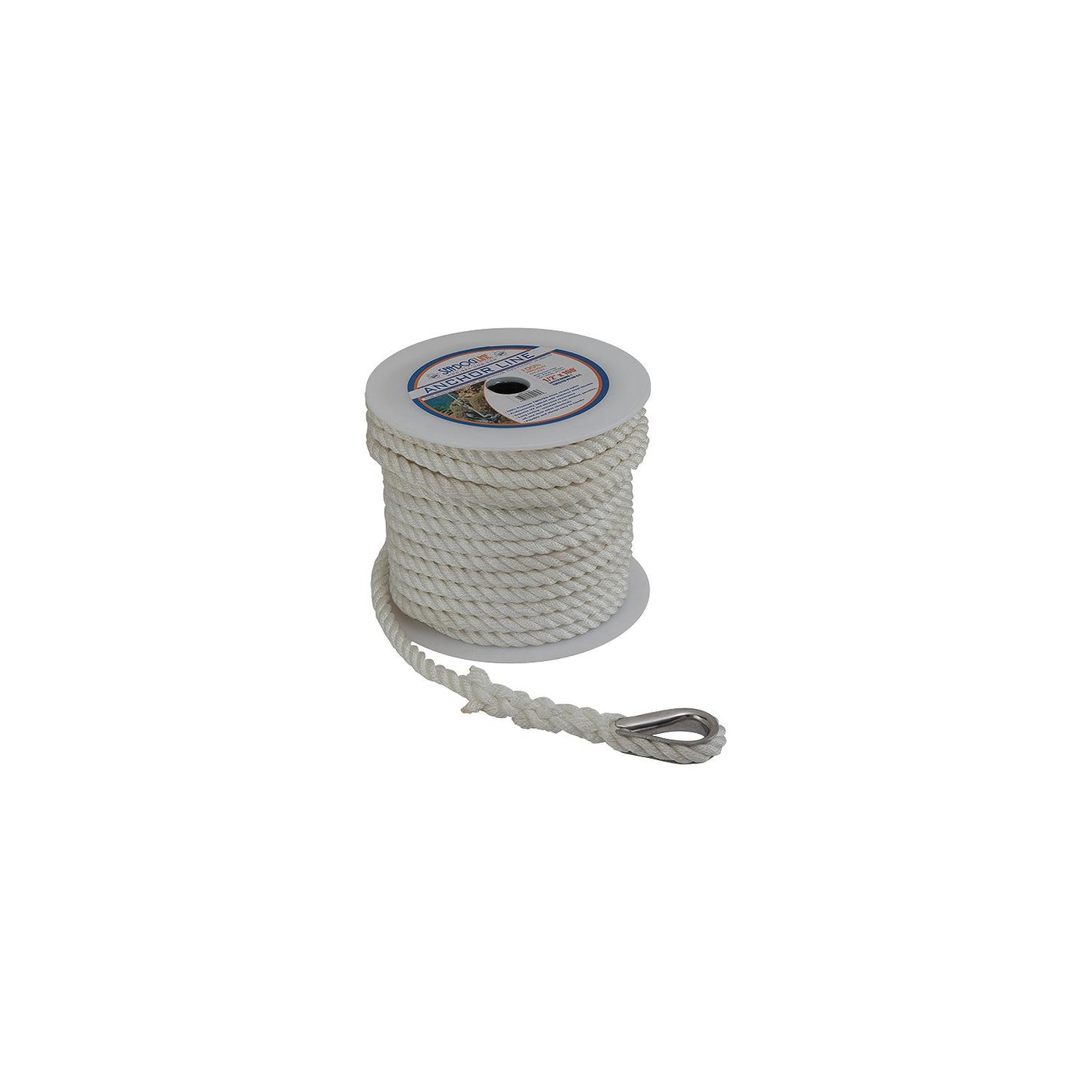 Sea Dog 301110150WH1 Premium Twisted 3-Strand Nylon Anchor Line, 3/8" × 150'
