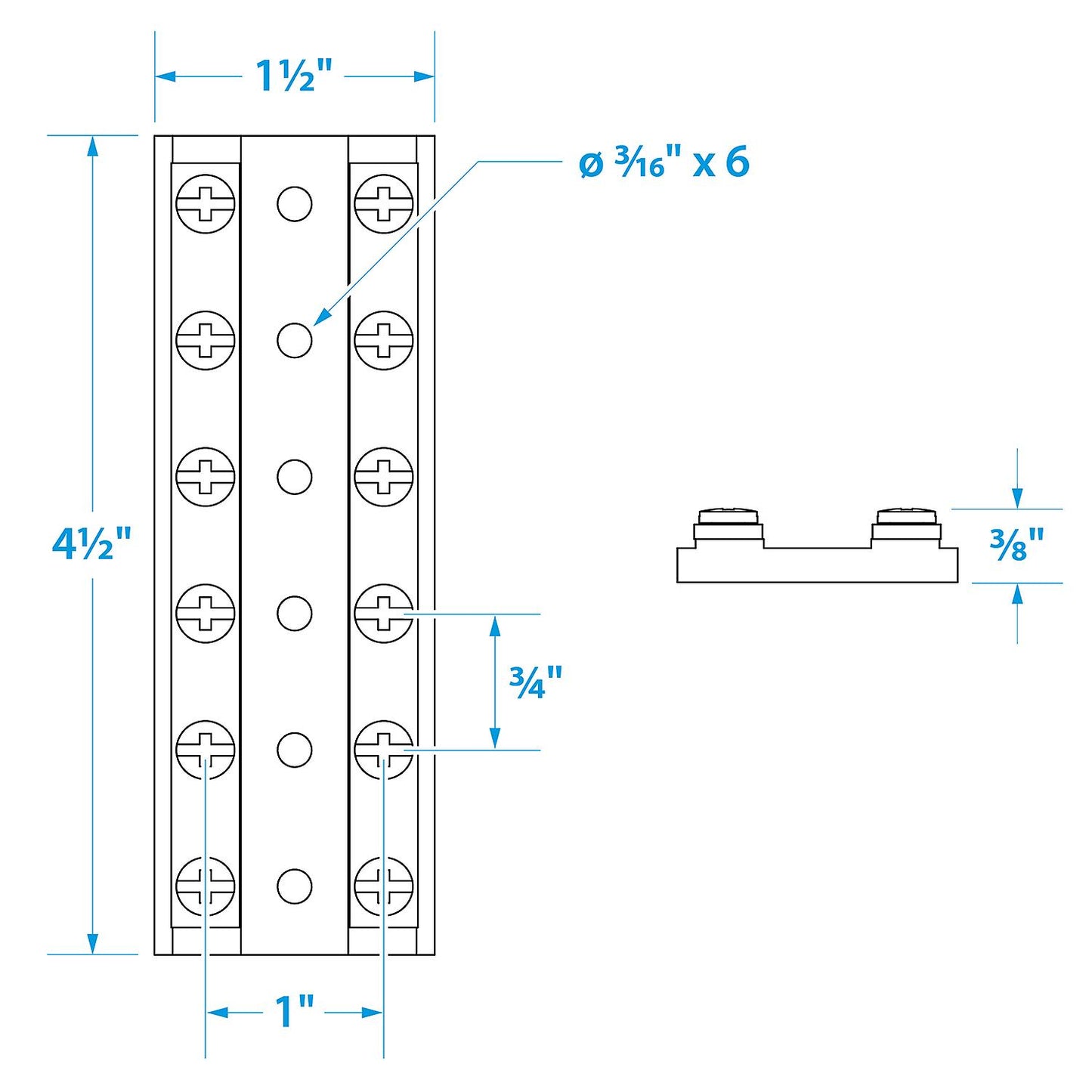 Seachoice13531 Terminal Block With Brass Hardware