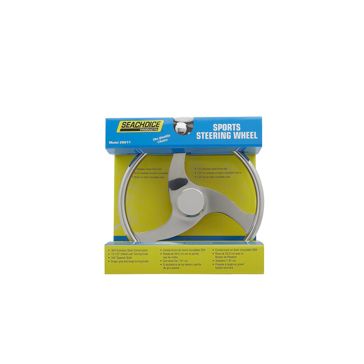 Seachoice 3 Spoke Stainless Steel Steering Wheel w/Turning Knob