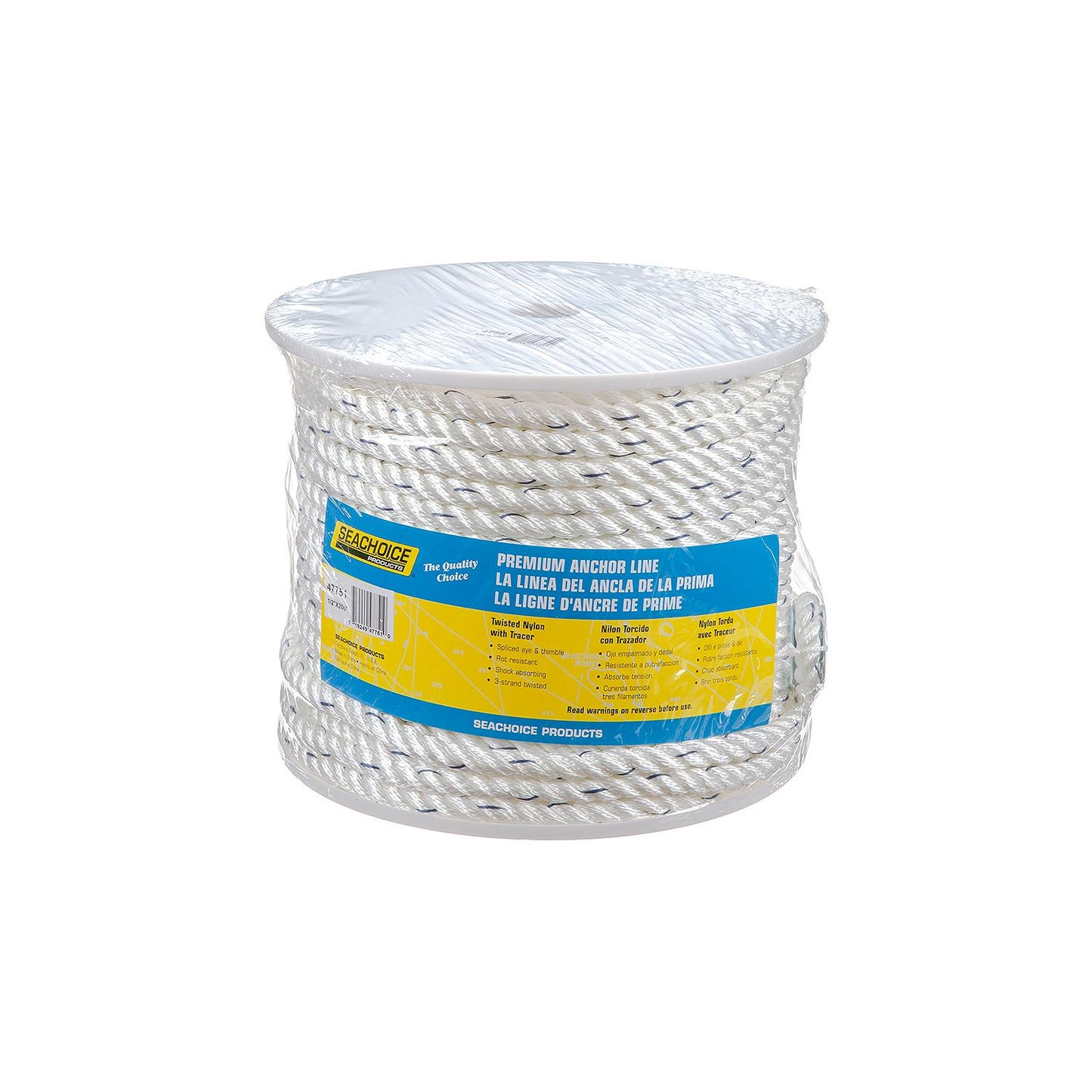 Seachoice Premium 3-Strand Twisted Nylon Anchor Line
White With Blue Tracer, 1/2" x 200'