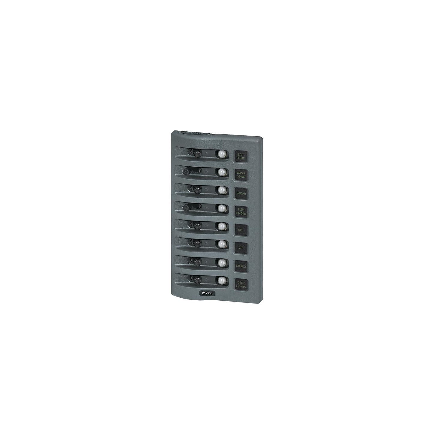Blue Sea Systems 4378 WeatherDeck 12V DC 8 Position Waterproof Circuit Breaker Panel, Gray
