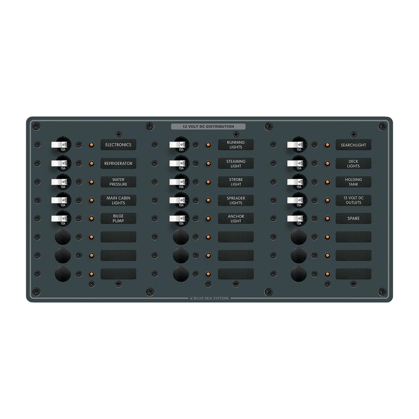 Blue Sea Systems 8264 Traditional Metal DC Circuit Breaker Panel - 24 Positions