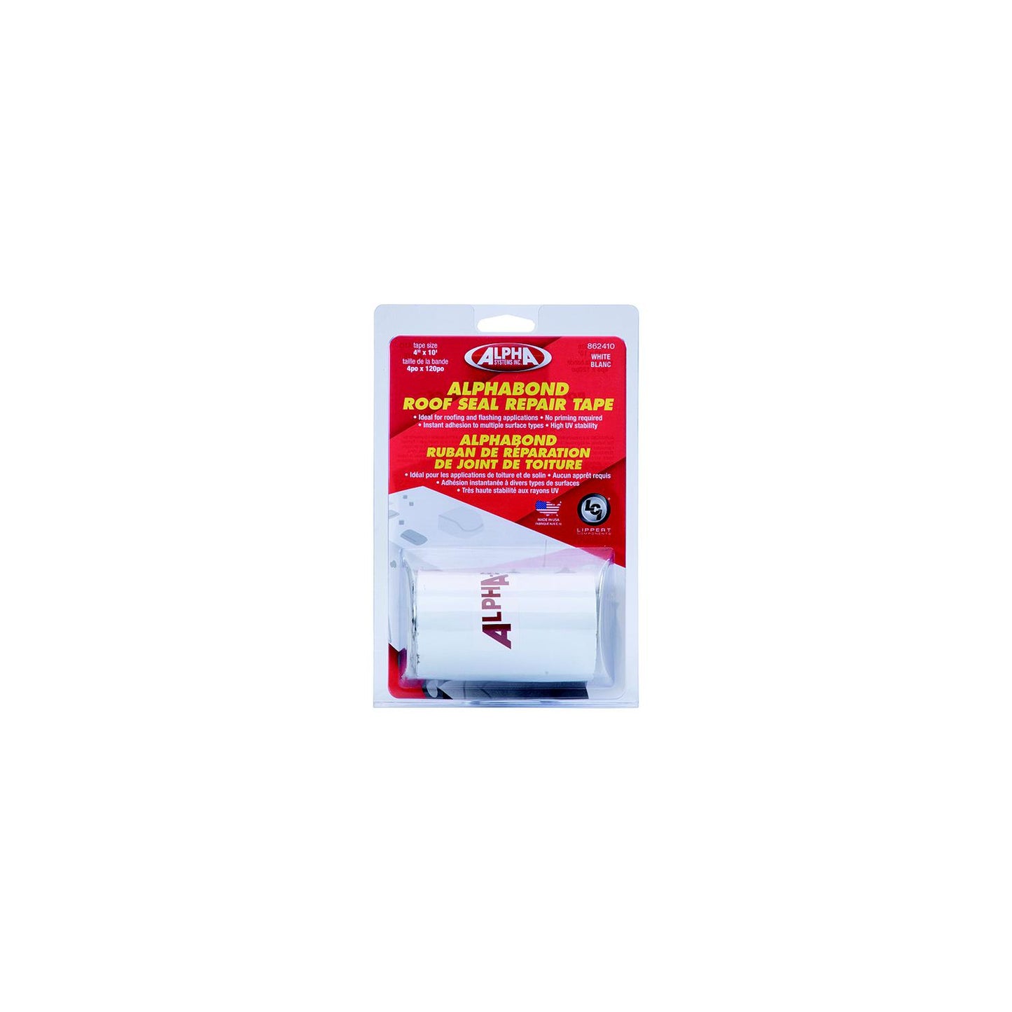 Alpha Systems 862410 All-Purpose Butyl Tape, 4" x 10', White