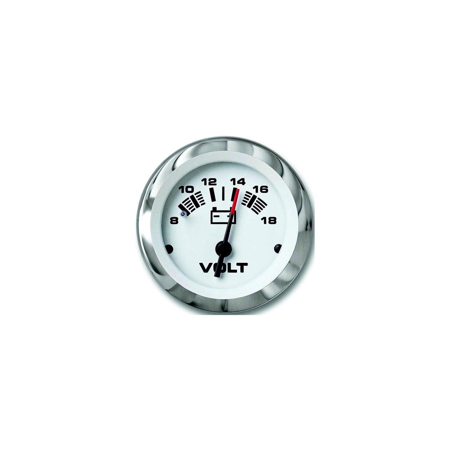 Sierra 65506P Lido Series 2" White & Stainless Steel 12V 8-18 VDC Dial Range Voltmeter Gauge