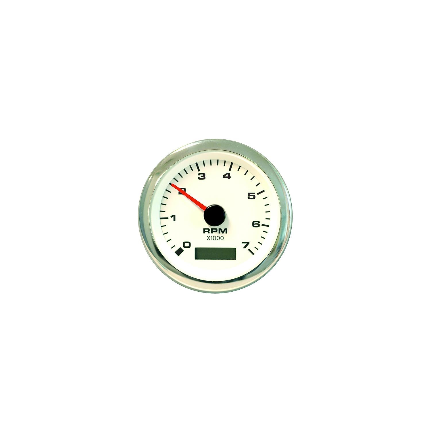 Sierra 62565P White Premier Pro Series 3" Stainless Steel Outboard & 4 Stroke Gas Engine 0-7,000 RPM Dial Range Tachometer & Hourmeter Gauge with Outboard Alternator or Coil Sender Code