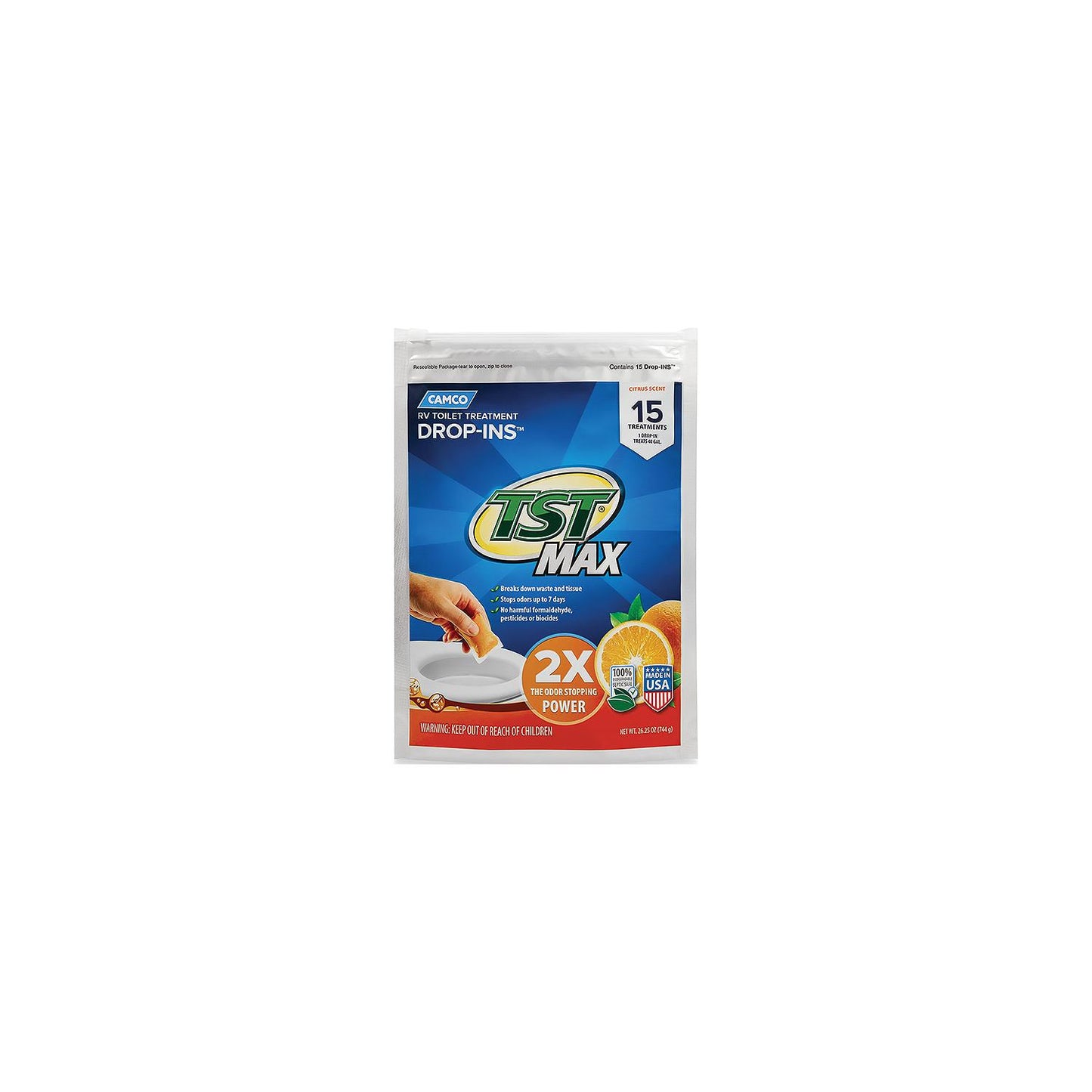 Camco TST® Max Drop-Ins, Fresh Citrus, 15/bag