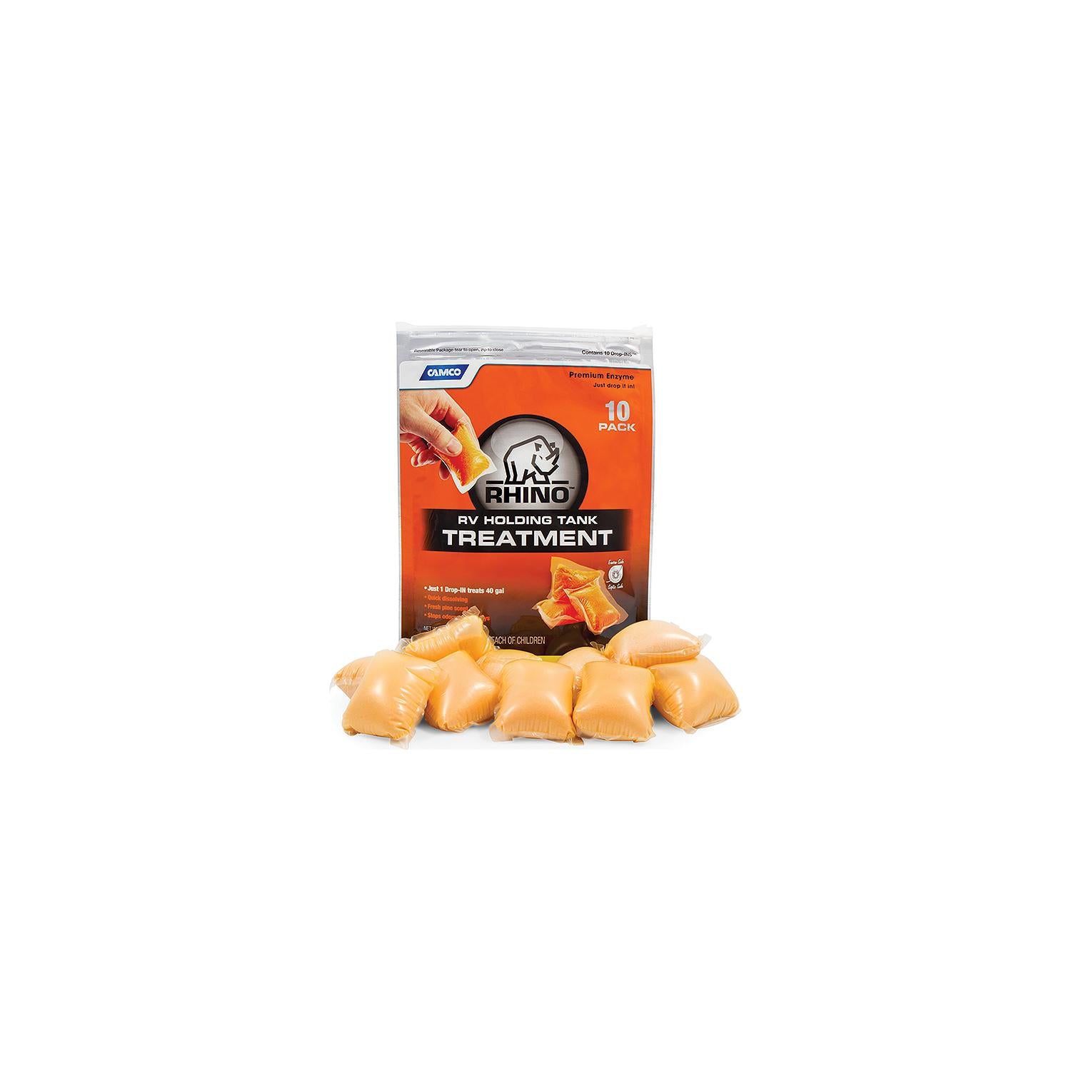Camco Rhino™ Enzyme RV Holding Tank Treatment, Drop Ins, 10/pk