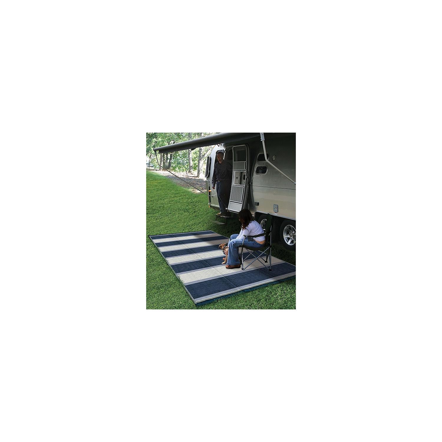 Open Air Stripe Awning Leisure Mat, 6' x 9' Blue