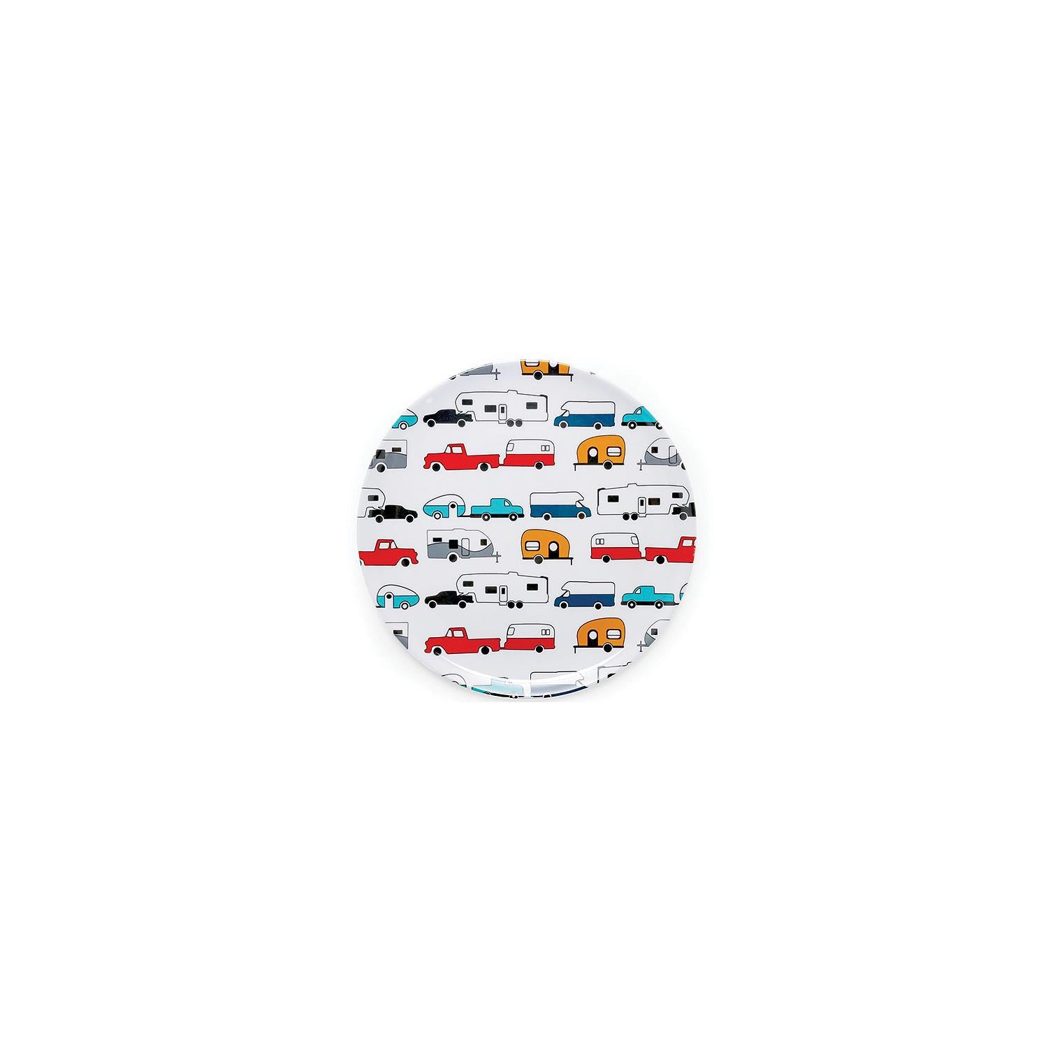 Camco 53224 Melamine Dishware, Multi-color RV & Truck Pattern, 9-3/4" Dinner Plate