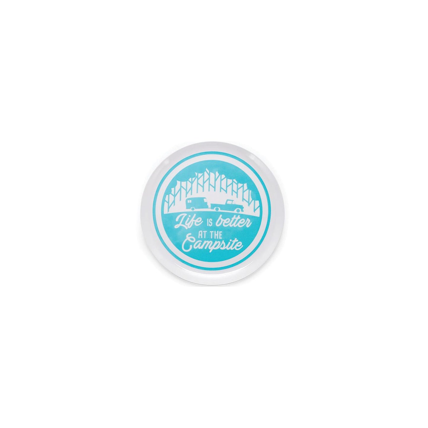 Camco 53227 Melamine Dishware, Blue Tree & Truck Pattern, 9-3/4" Dinner Plate