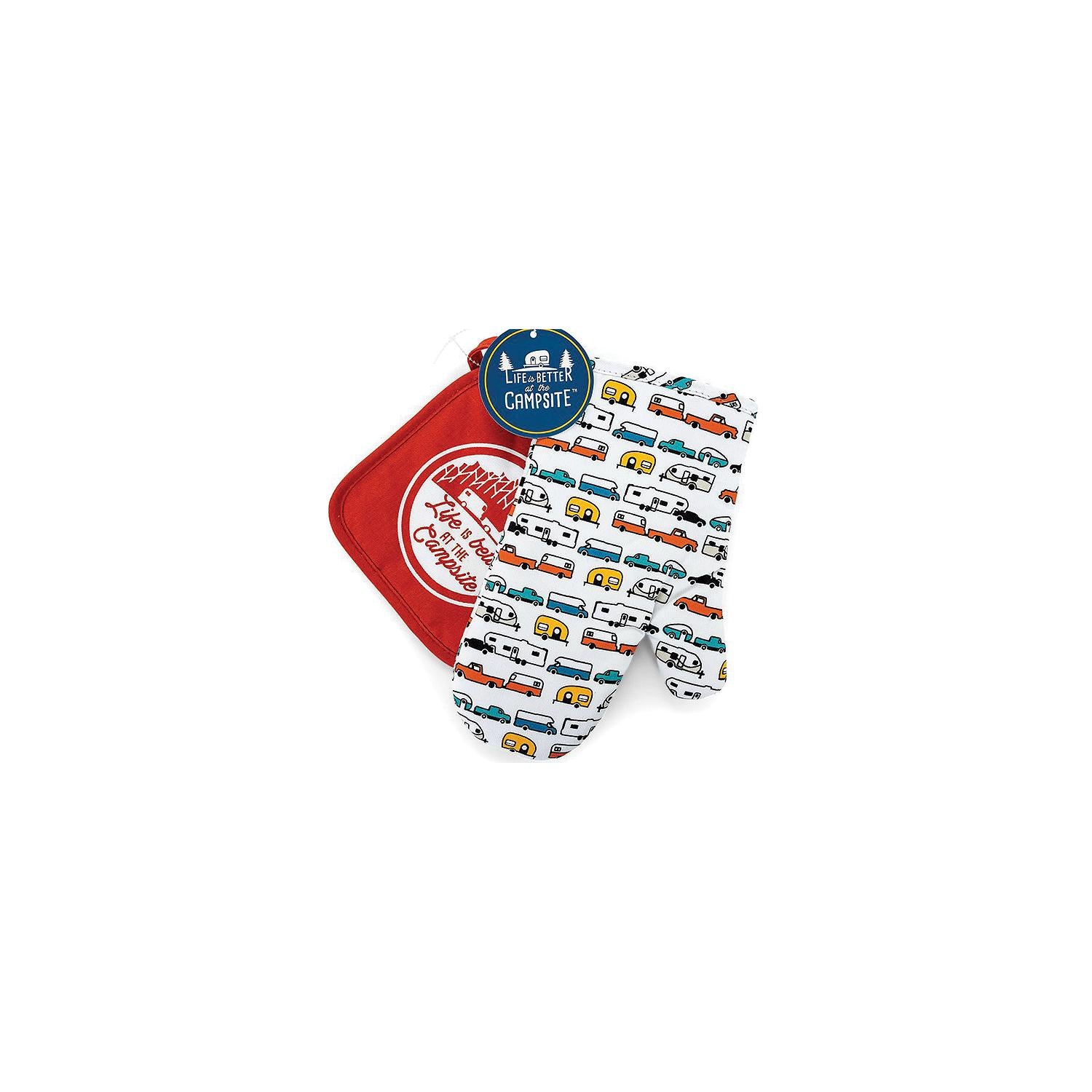 Camco 53259 Multi-Color Oven Mitt/Red Pot Holder Set