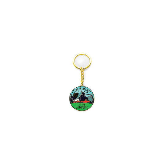 Camco 53289 Enamel Keychain, RV Themed, Camper Sunrise Round