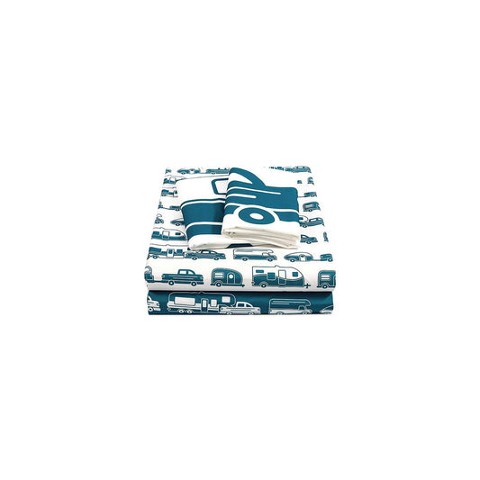 Camco 53298 Bed Sheets, Short Queen, Blue/white RV print