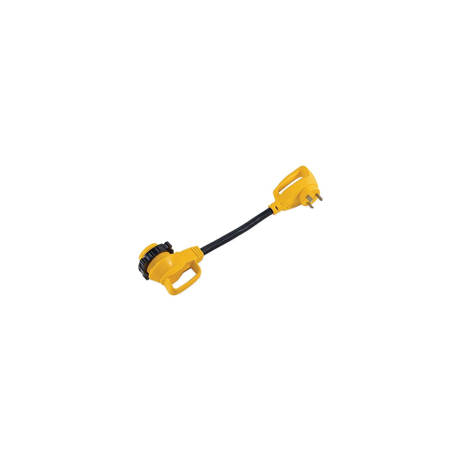 Camco 55522 90° Powergrip Locking Adapter, 18", 30A Female Locking / 30A Male Std