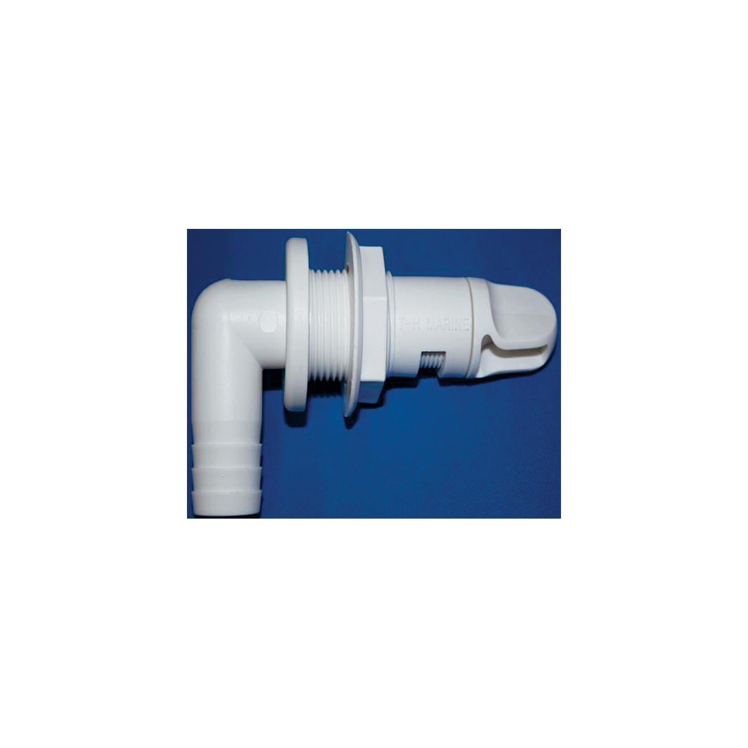 T-H Marine AHV92DP Aerator Spray Head 90° Fixed Flange w/Shut Off, 3/4", White