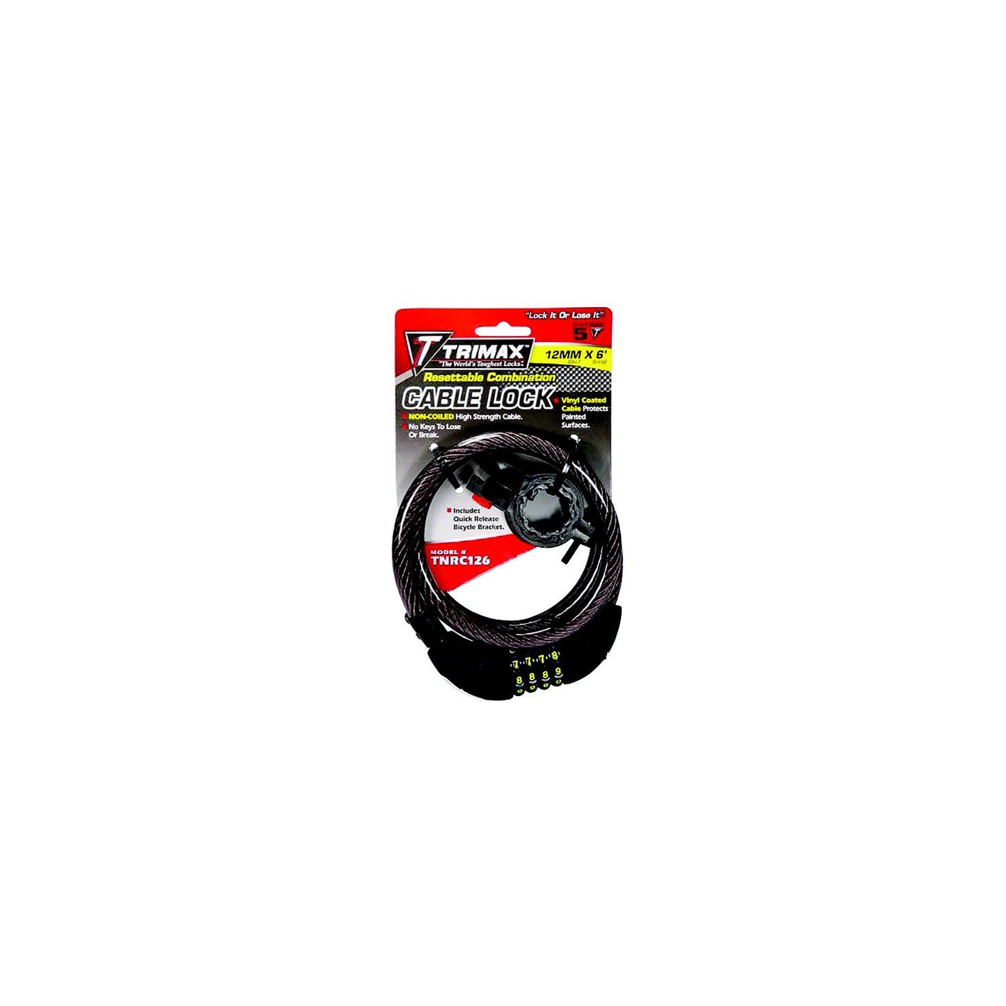 Trimax TNRC106 Trimaflex Non-Coiled Resettable Combination Cable Lock, 6' x 10mm