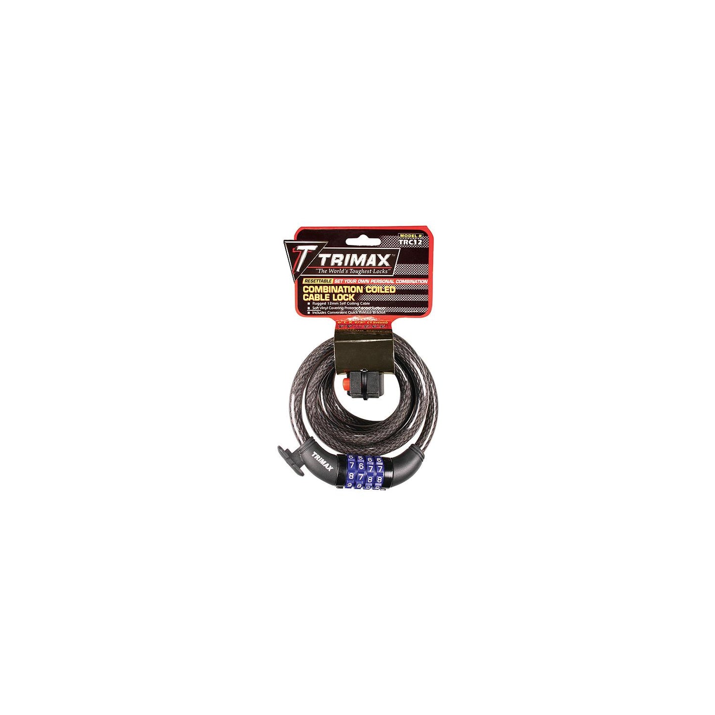 Trimax TRC126 Quadra-Braid 6' x 12mm Cable Lock with Combination & Quick Release Bracket