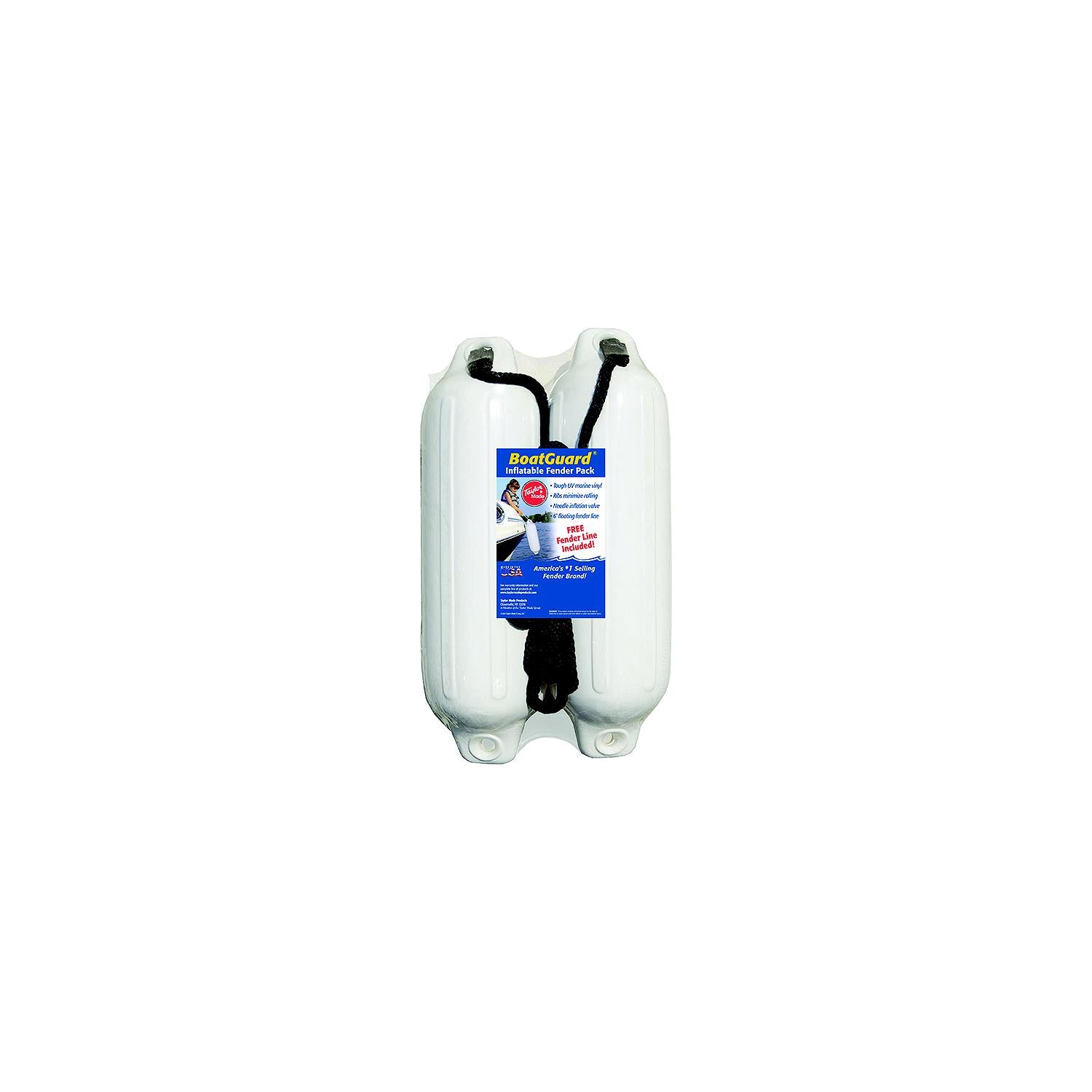Taylor 2Pk Boatguard Fenders W/Fender Line, White, 5" x 18"-Supply Nautica