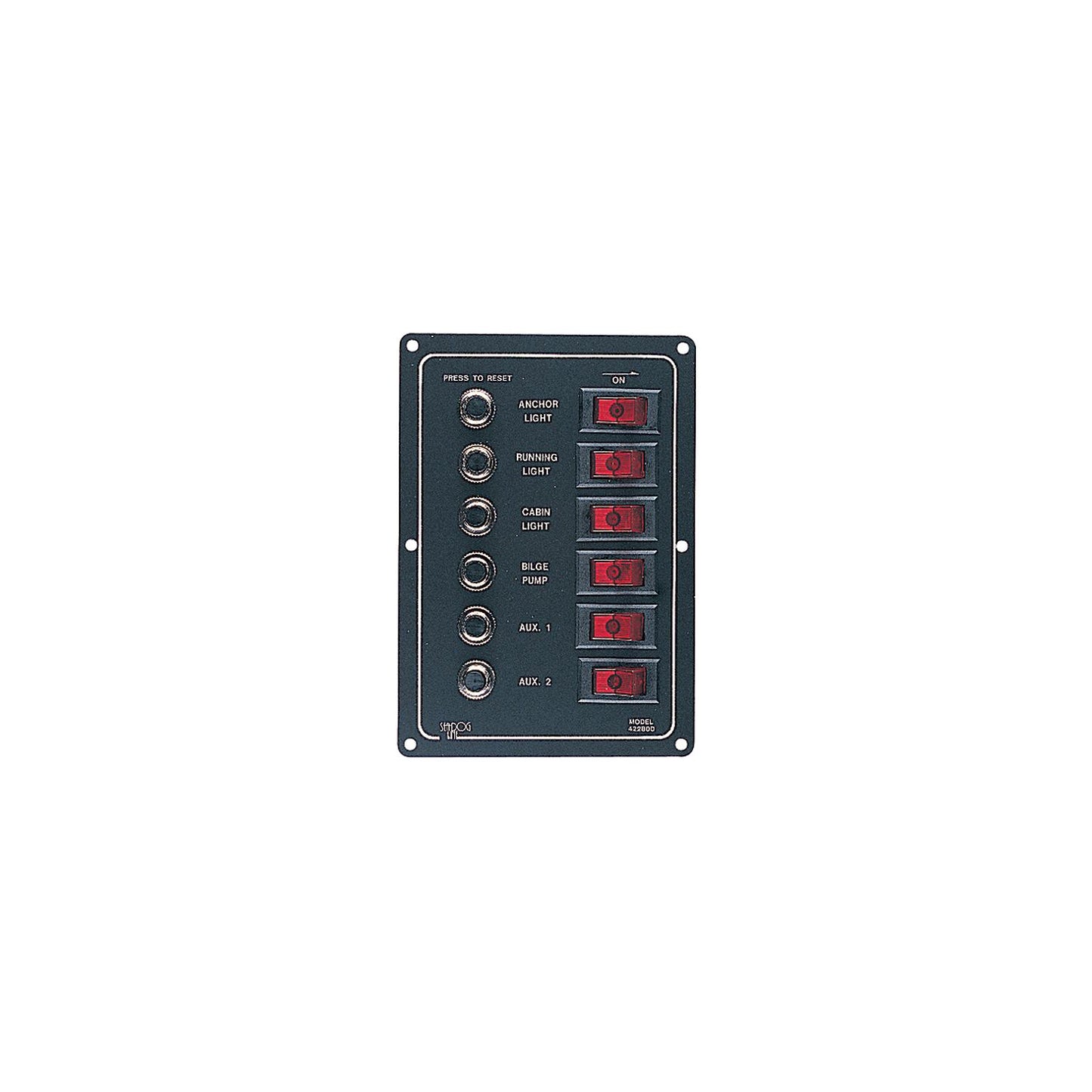 SeaDog 422800 Aluminum 6 Circuit Breaker Panel | 6-1/2" x 4-1/2" | Stamped Anodized Aluminum