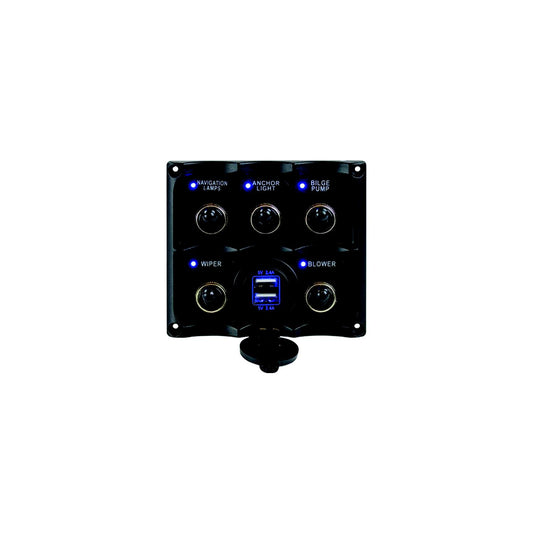 Seadog 424617-1 Water Resistant Toggle Switch Panel w/5 Switches & USB Power Stocket-Supply Nautica