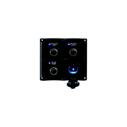 Seadog 424623-1 Water Resistant Toggle Switch Panel w/3 Switches & Power Stocket-Supply Nautica