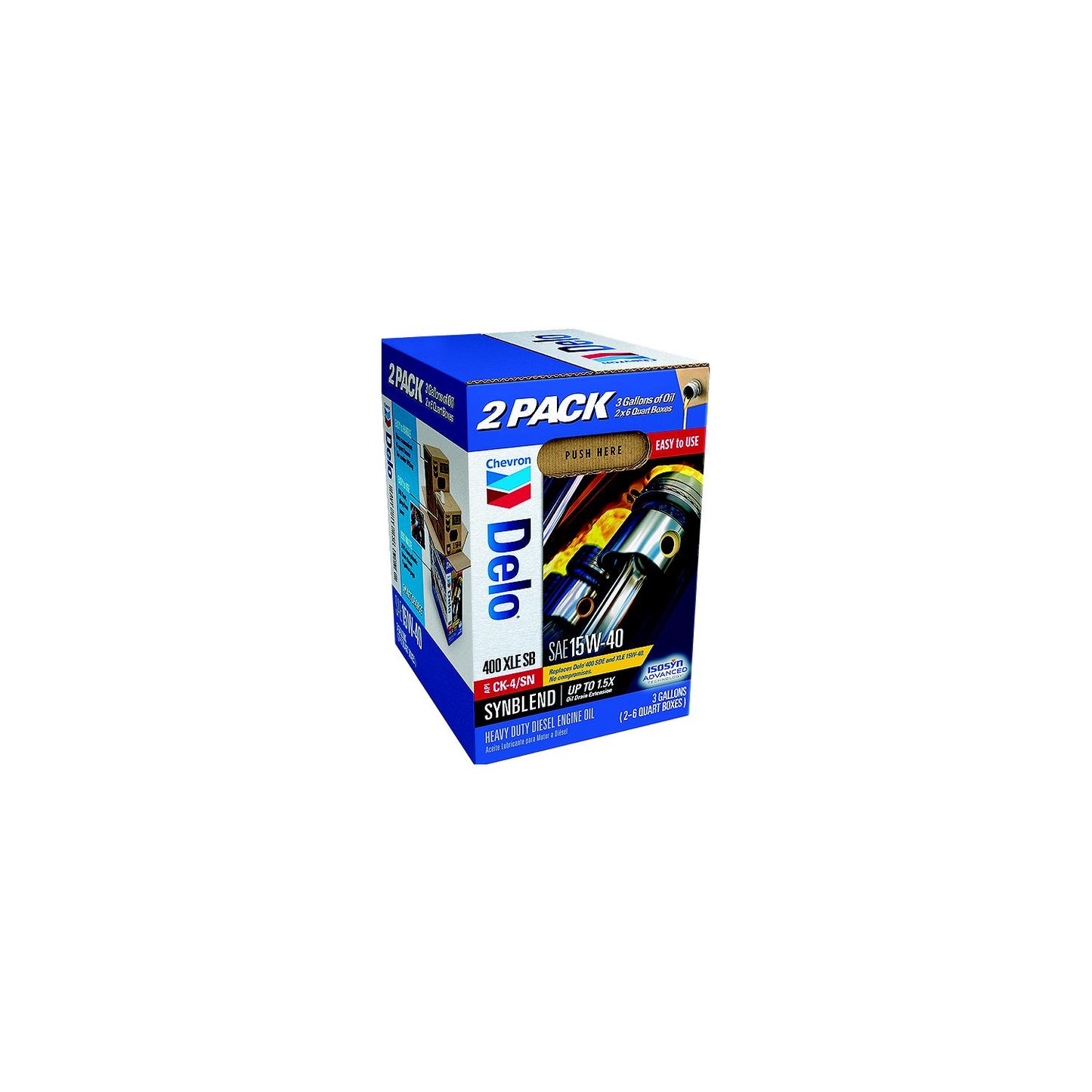 Chevron 257004695 Delo® 400 XLE Synthetic Blend 15W40 Oil, 3 Gal., 6 Qt boxes x2