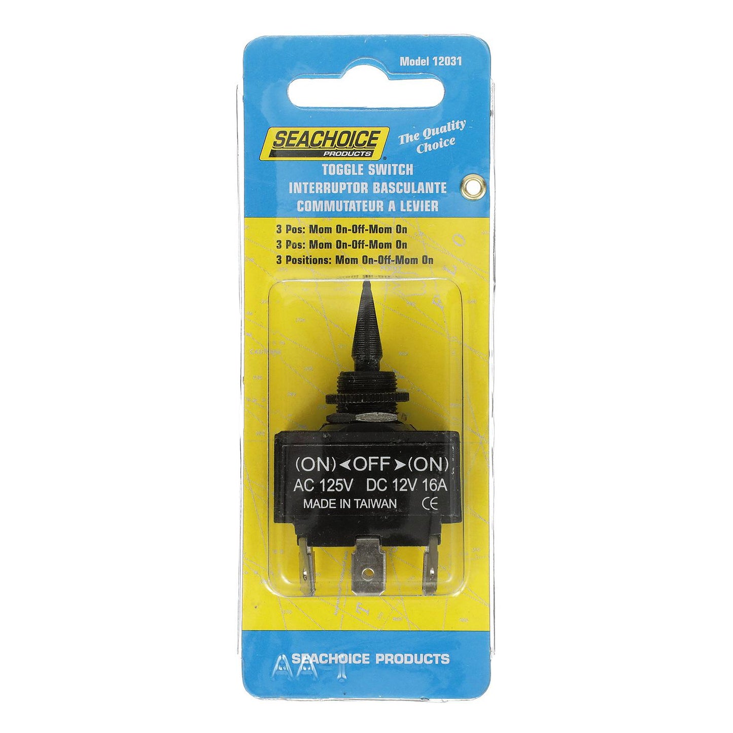 Seachoice 3 Position Toggle Switch, Black Plastic Paddle Mom. On/Off/Mom. On