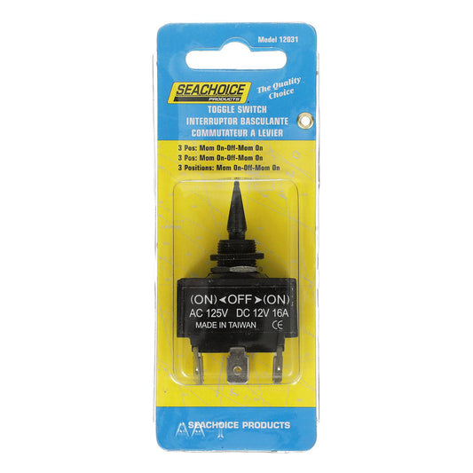 Seachoice 3 Position Toggle Switch, Black Plastic Paddle Mom. On/Off/Mom. On