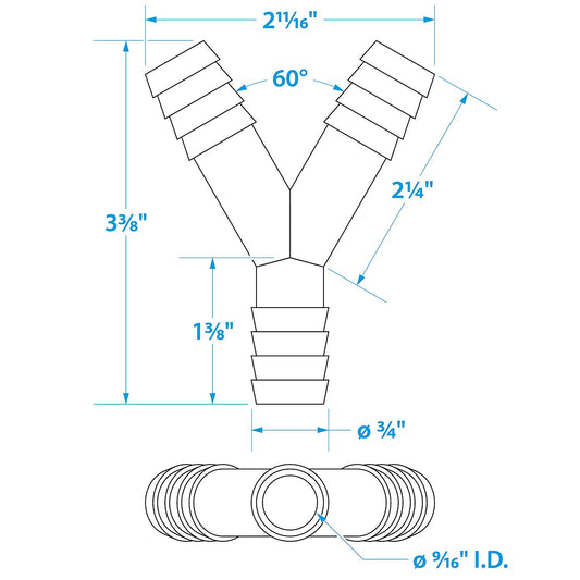 Seachoice 3-Way "Y" Fitting For Hose 3/4"