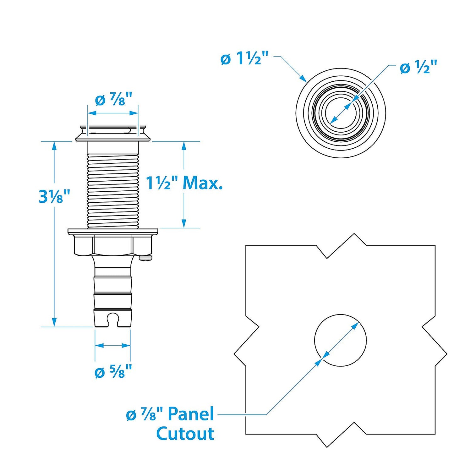 Seachoice 18591 Mega-Flow Dripless 316 Stainless Thu Hull,  5/8"