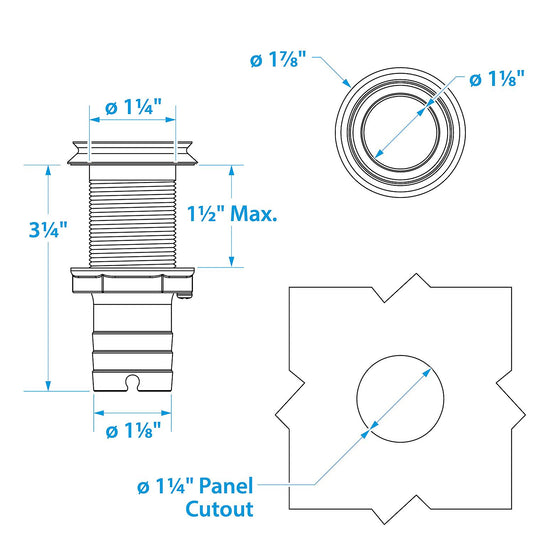 Seachoice 18621 Mega-Flow Dripless 316 Stainless Thu Hull, 1-1/8"