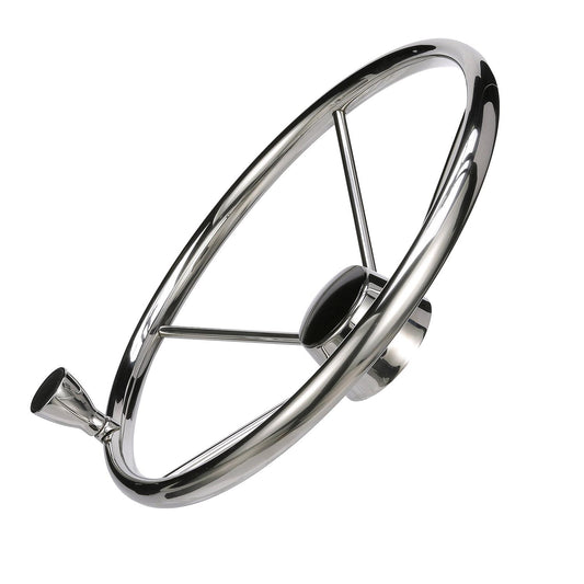 Seachoice 5 Spoke 15" Stainless Steel Destroyer Steering Wheel With Turning Knob & Black Center Cap