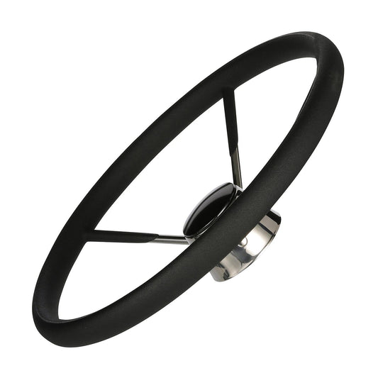 Seachoice 5 Spoke 15" Stainless Steel Destroyer Steering Wheel With Permanent Foam Grip & Black Center Cap