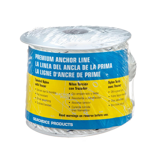 Seachoice Premium 3-Strand Twisted Nylon Anchor Line
White With Blue Tracer, 3/8" x  50'