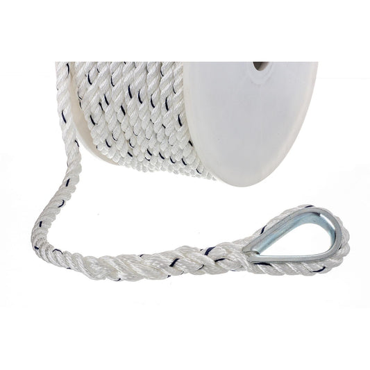 Seachoice Premium 3-Strand Twisted Nylon Anchor Line
White With Blue Tracer, 3/8" x 100'