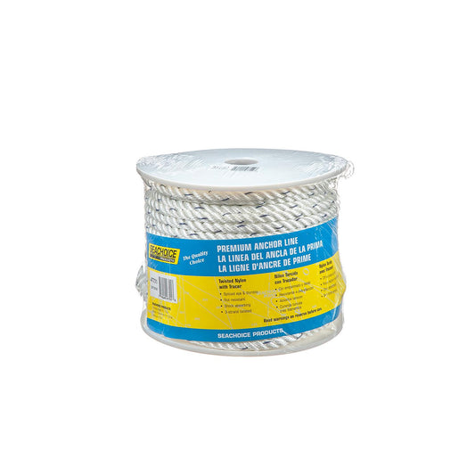 Seachoice Premium 3-Strand Twisted Nylon Anchor Line
White With Blue Tracer, 3/8" x 150'