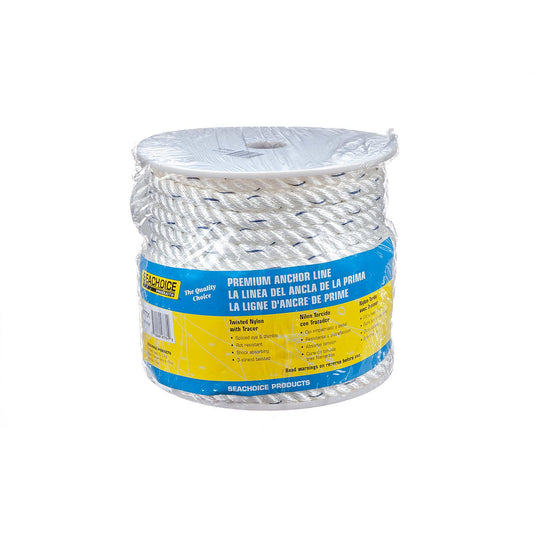 Seachoice Premium 3-Strand Twisted Nylon Anchor Line
White With Blue Tracer, 1/2" x 100'