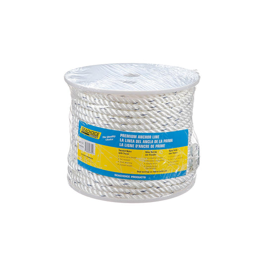 Seachoice Premium 3-Strand Twisted Nylon Anchor Line
White With Blue Tracer, 1/2" x 200'