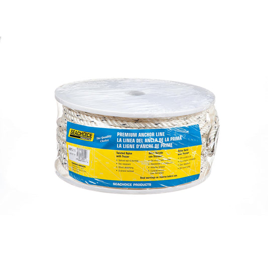 Seachoice Premium 3-Strand Twisted Nylon Anchor Line
White With Blue Tracer, 3/8" x 200'