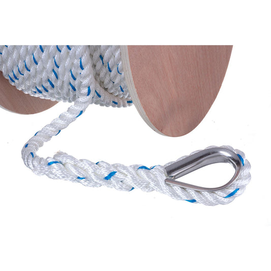 Seachoice Premium 3-Strand Twisted Nylon Anchor Line
White With Blue Tracer, 5/8" x 200'