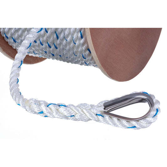 Seachoice Premium 3-Strand Twisted Nylon Anchor Line
White With Blue Tracer, 5/8" x 250'