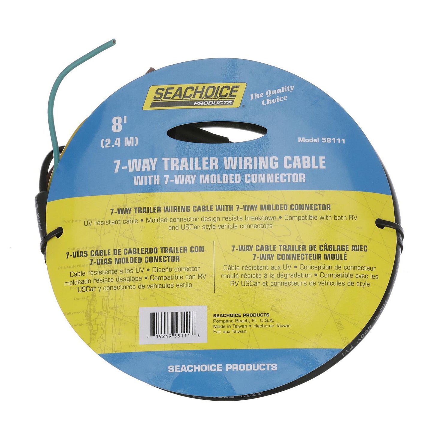 Seachoice 7-Way Trailer Wiring 8' Cable With 7-Way Molded Connector