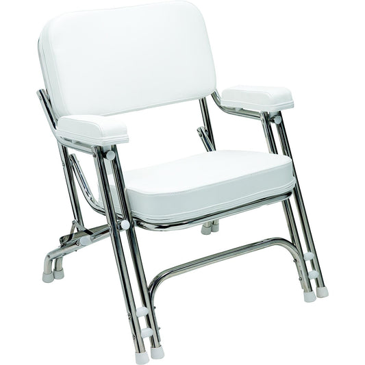 Seachoice 78513  Folding Deck Chair, Stainless Steel, White