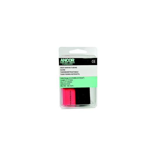 Ancor 306602 Marine Grade Adhesive Lined Heat Shrink Tubing, 3/4" x 3" , Black/Red, 1/1/Pk